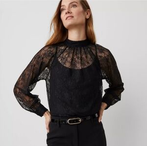 NWT Ann Taylor Lace Mock Neck Blouse, Small, Black